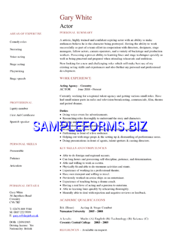 Actor CV Template pdf free